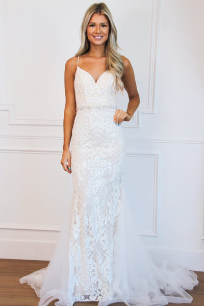 All You Ever Wanted Sparkly Mermaid Wedding Dress: Ivory/White - Bella and Bloom Boutique