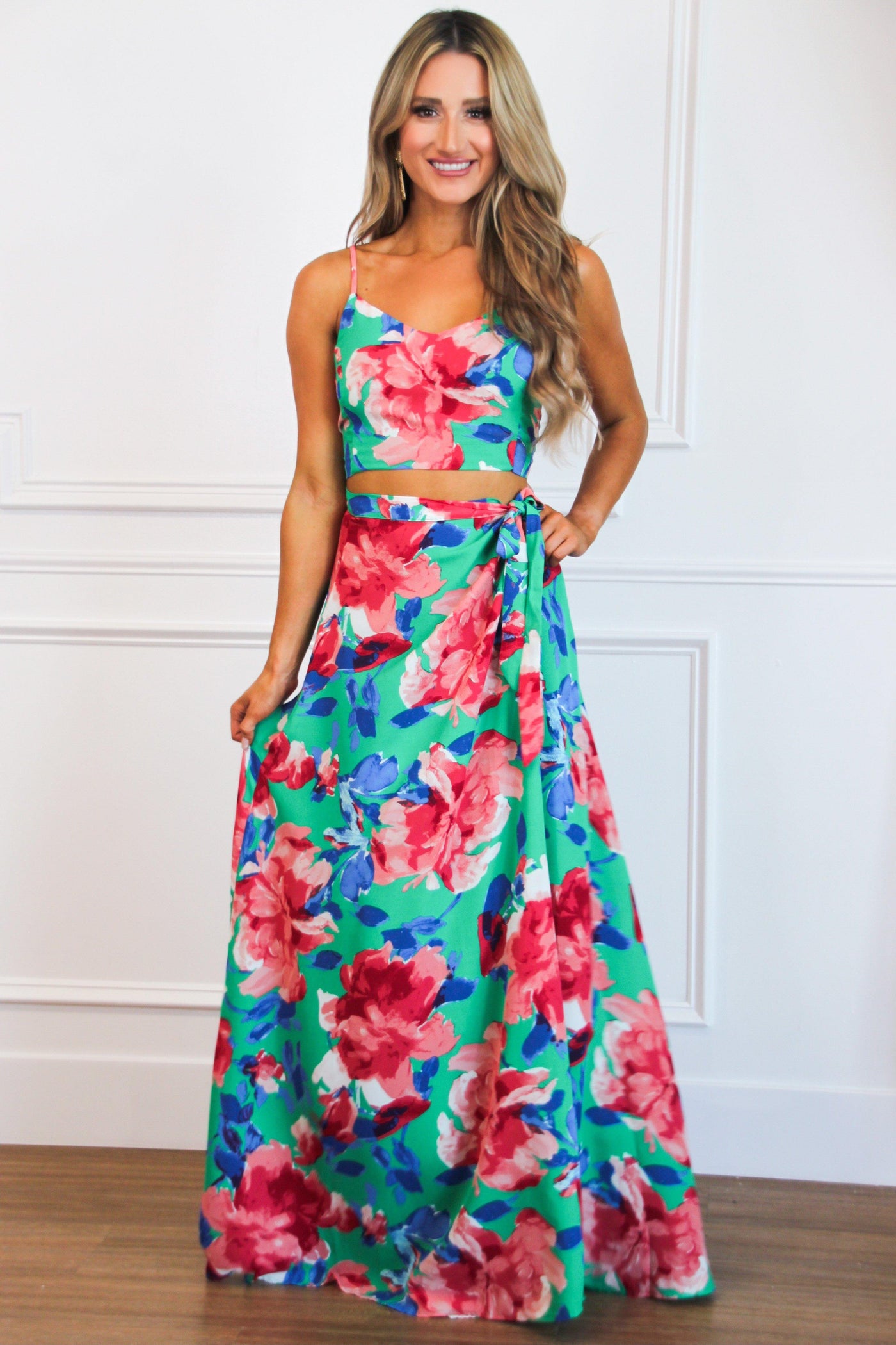 Hawaiian Paradise Two Piece Set: Green Multi - Bella and Bloom Boutique