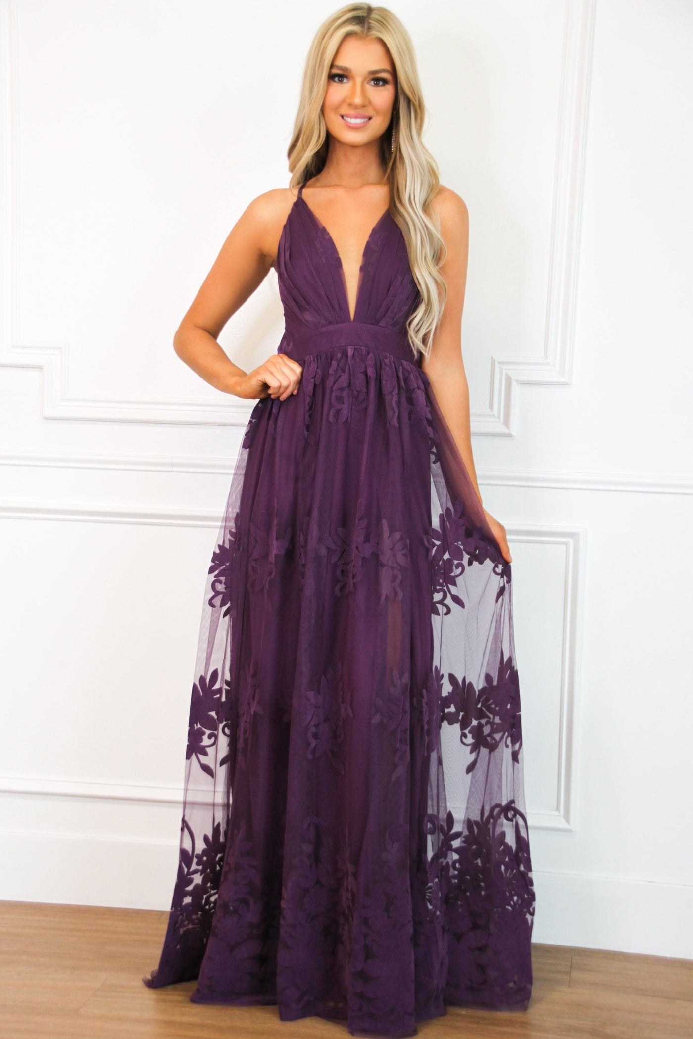 Bella and Bloom Boutique - Here Comes the Bride Maxi Dress: Eggplant Bella and Bloom Boutique - Here Comes the Bride Maxi Dress: Eggplant