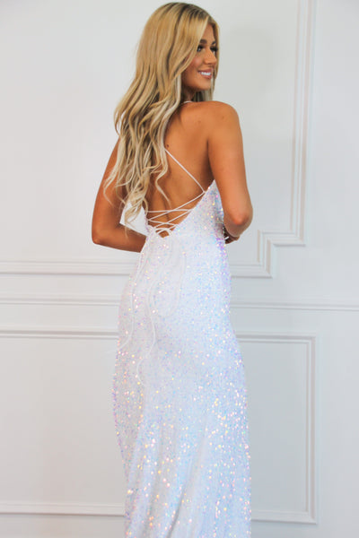 Fearless Love Sequin Beaded Fringe Formal Dress: Opal Iridescent - Bella and Bloom Boutique