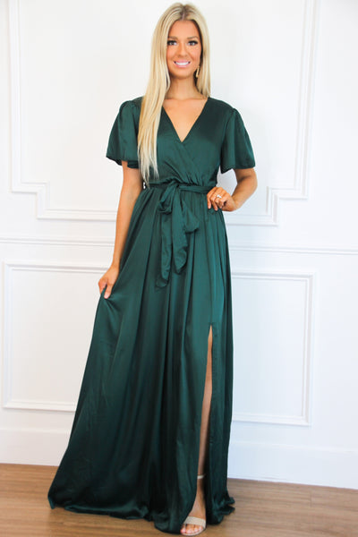 Livingston Satin Maxi Dress: Emerald - Bella and Bloom Boutique