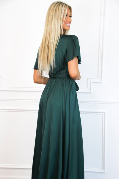 Livingston Satin Maxi Dress: Emerald - Bella and Bloom Boutique