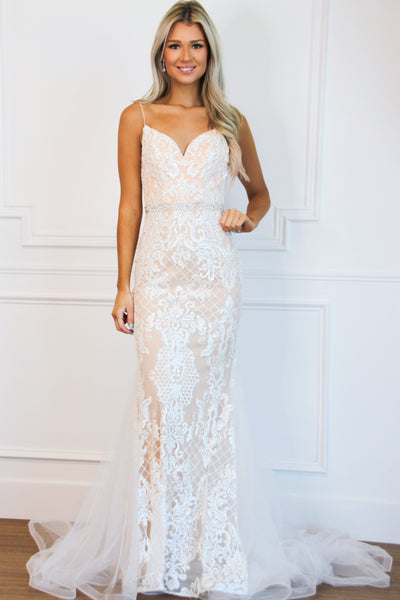 All You Ever Wanted Sparkly Mermaid Wedding Dress: Champagne/White - Bella and Bloom Boutique