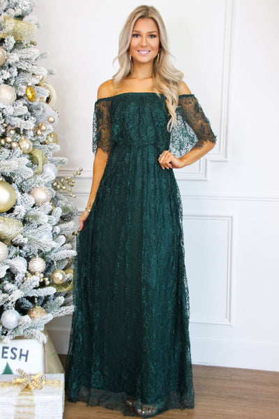 Enchanted to Meet You Lace Maxi Dress: Emerald - Bella and Bloom Boutique