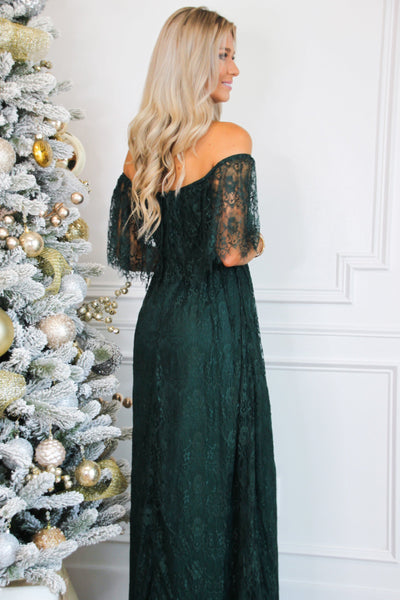 Enchanted to Meet You Lace Maxi Dress: Emerald - Bella and Bloom Boutique