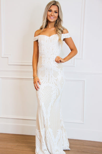 Better Together Sequin Maxi Dress: White/Nude - Bella and Bloom Boutique
