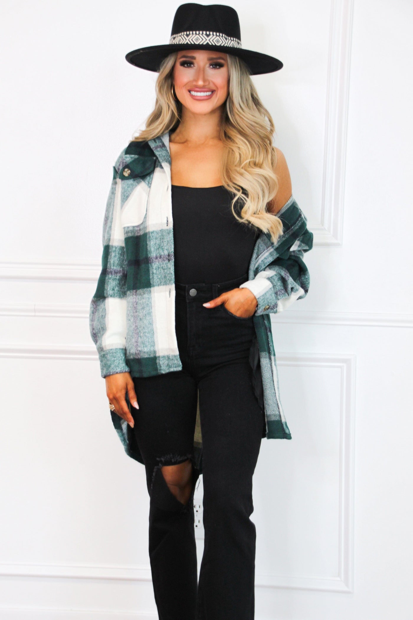 Wind Down Plaid Shacket: Hunter Green - Bella and Bloom Boutique