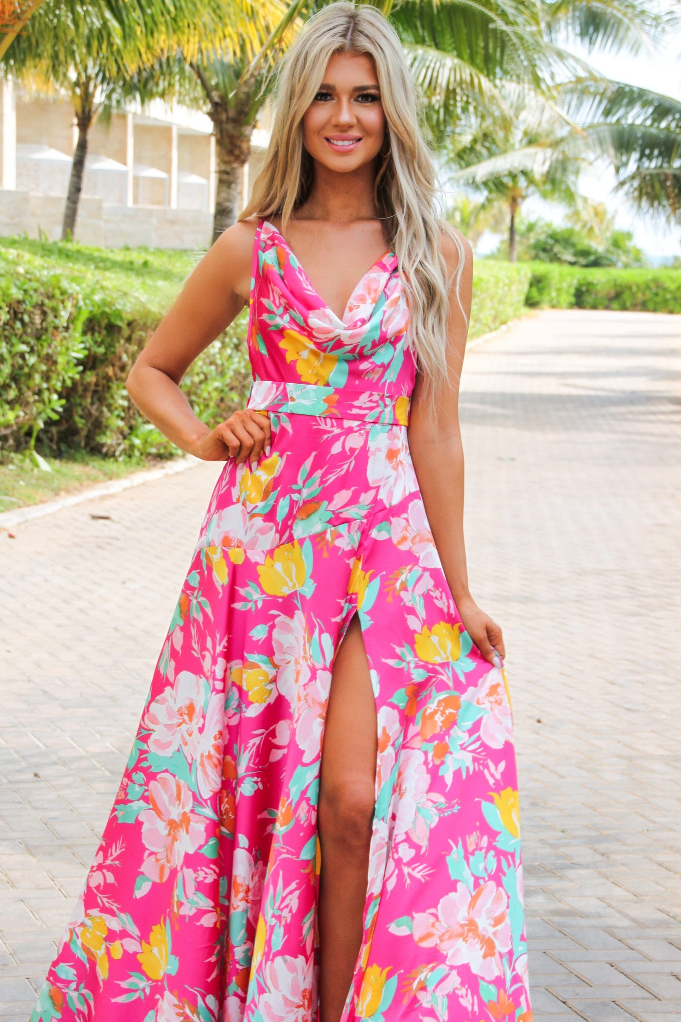 Dreaming in Color Floral Maxi Dress: Fuchsia Multi - Bella and Bloom Boutique