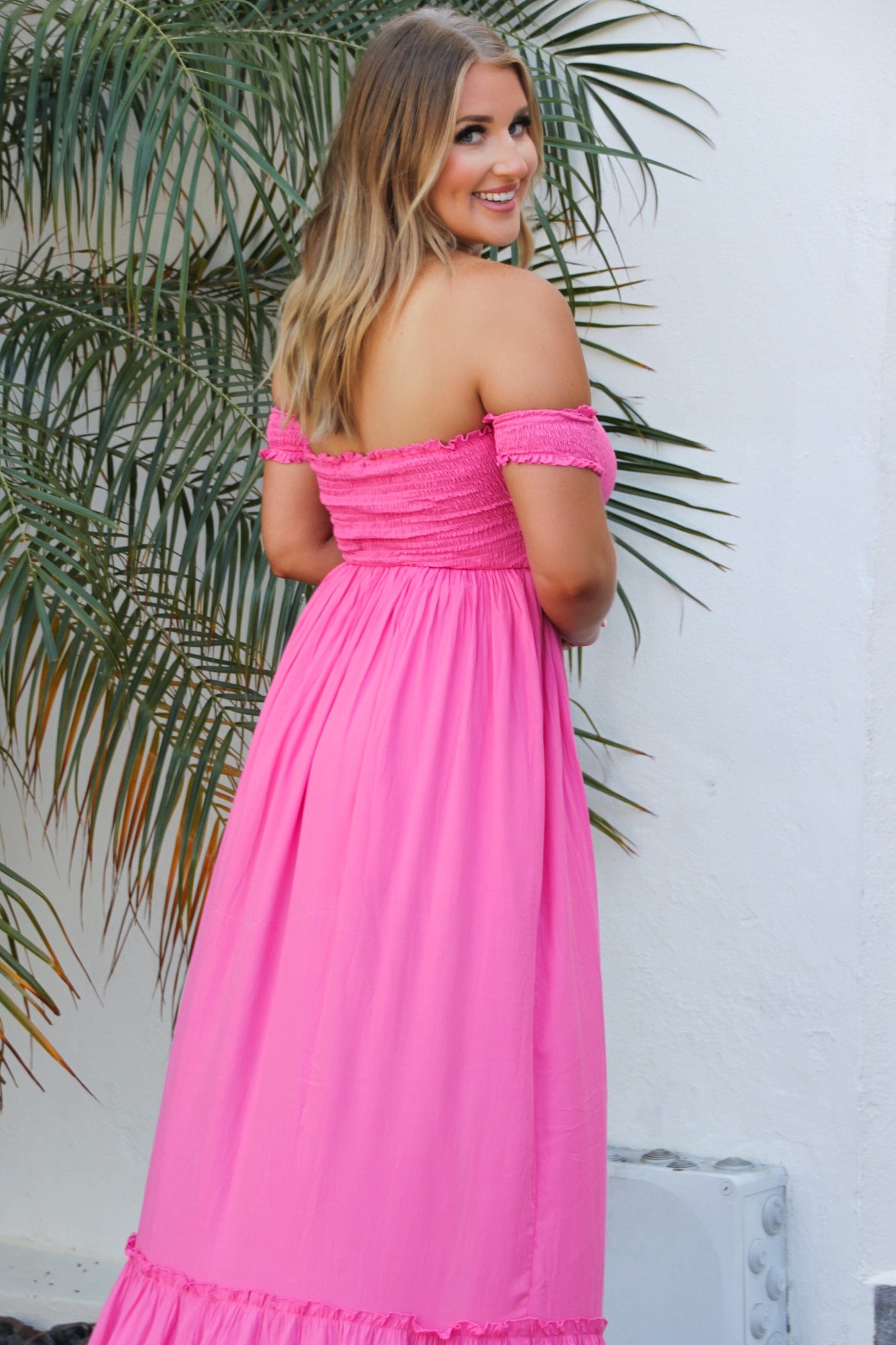 Be Happy Smocked Maxi Dress: Pink - Bella and Bloom Boutique