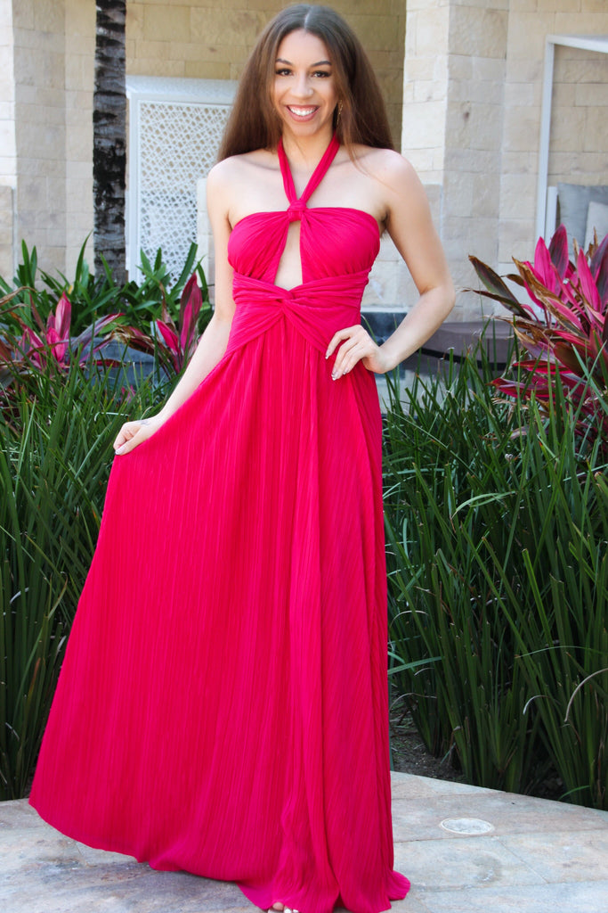 Misha Cutout Pleated Maxi Dress: Hot Pink