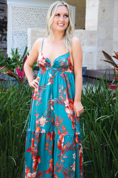 Maui Moves Floral Midi Dress: Teal Multi - Bella and Bloom Boutique