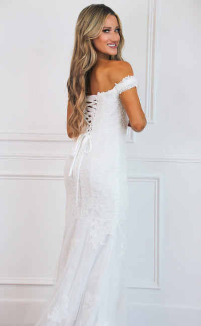 Laced in Love Off Shoulder Wedding Dress: White - Bella and Bloom Boutique