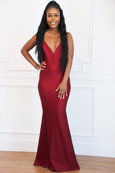 Right Into Your Love Backless Maxi Dress: Burgundy - Bella and Bloom Boutique