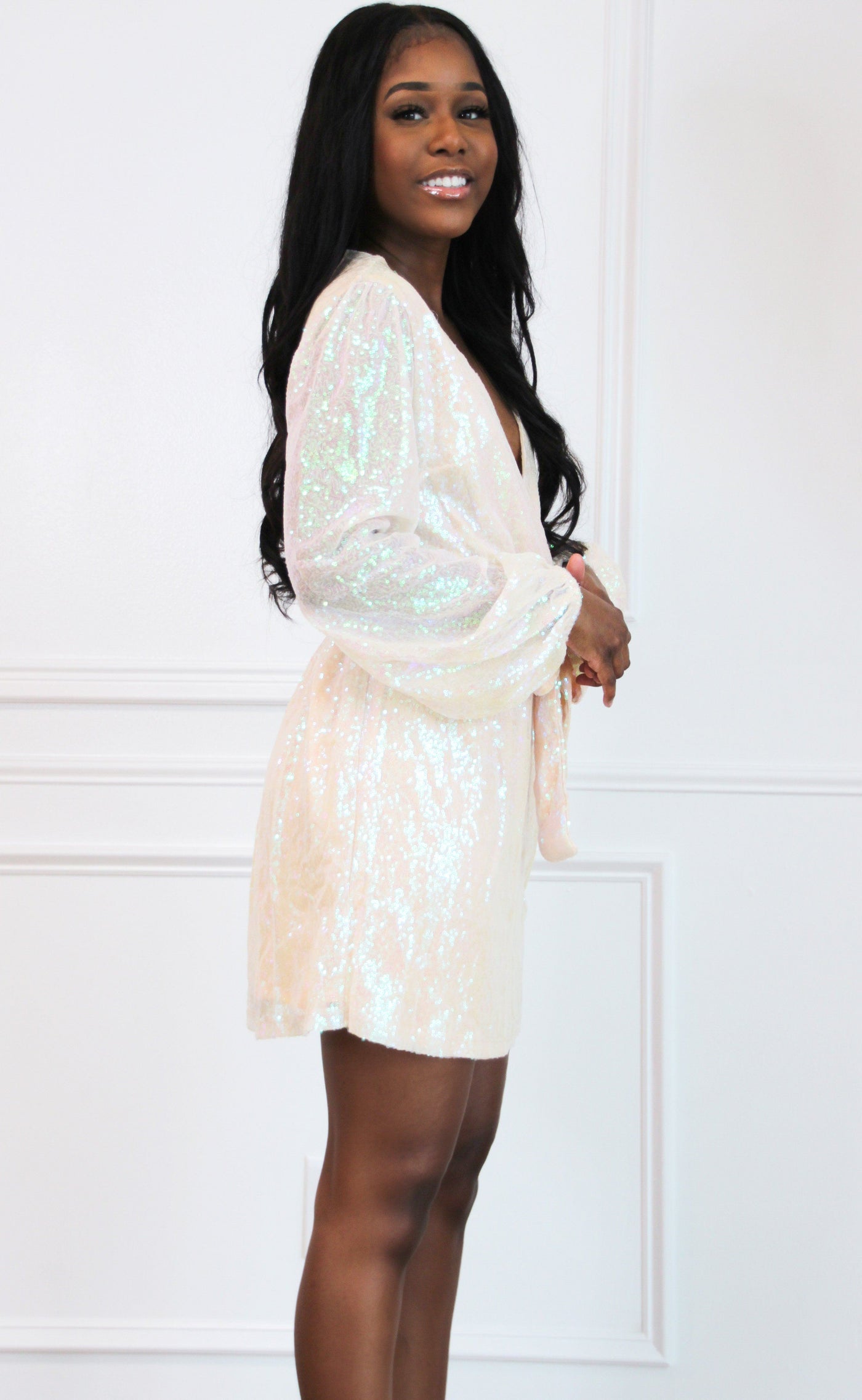 True to Your Heart Sequin Dress: Peach Iridescent - Bella and Bloom Boutique