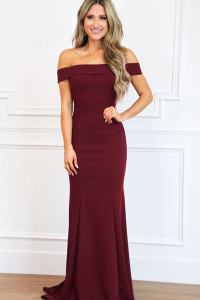 Whitney Off Shoulder Long Dress: Burgundy - Bella and Bloom Boutique