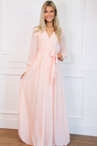 Just a Dream Long Sleeve Maxi Dress: Blush - Bella and Bloom Boutique