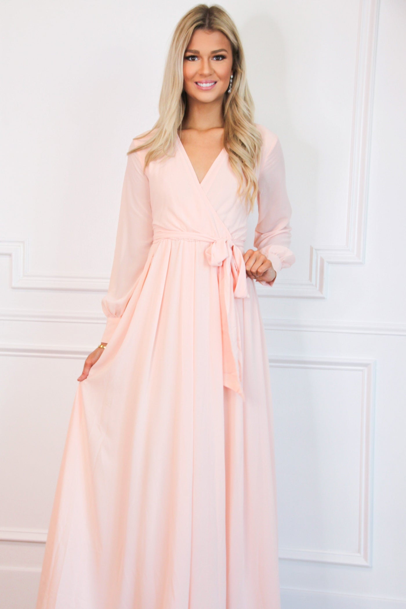 Just a Dream Long Sleeve Maxi Dress: Blush - Bella and Bloom Boutique