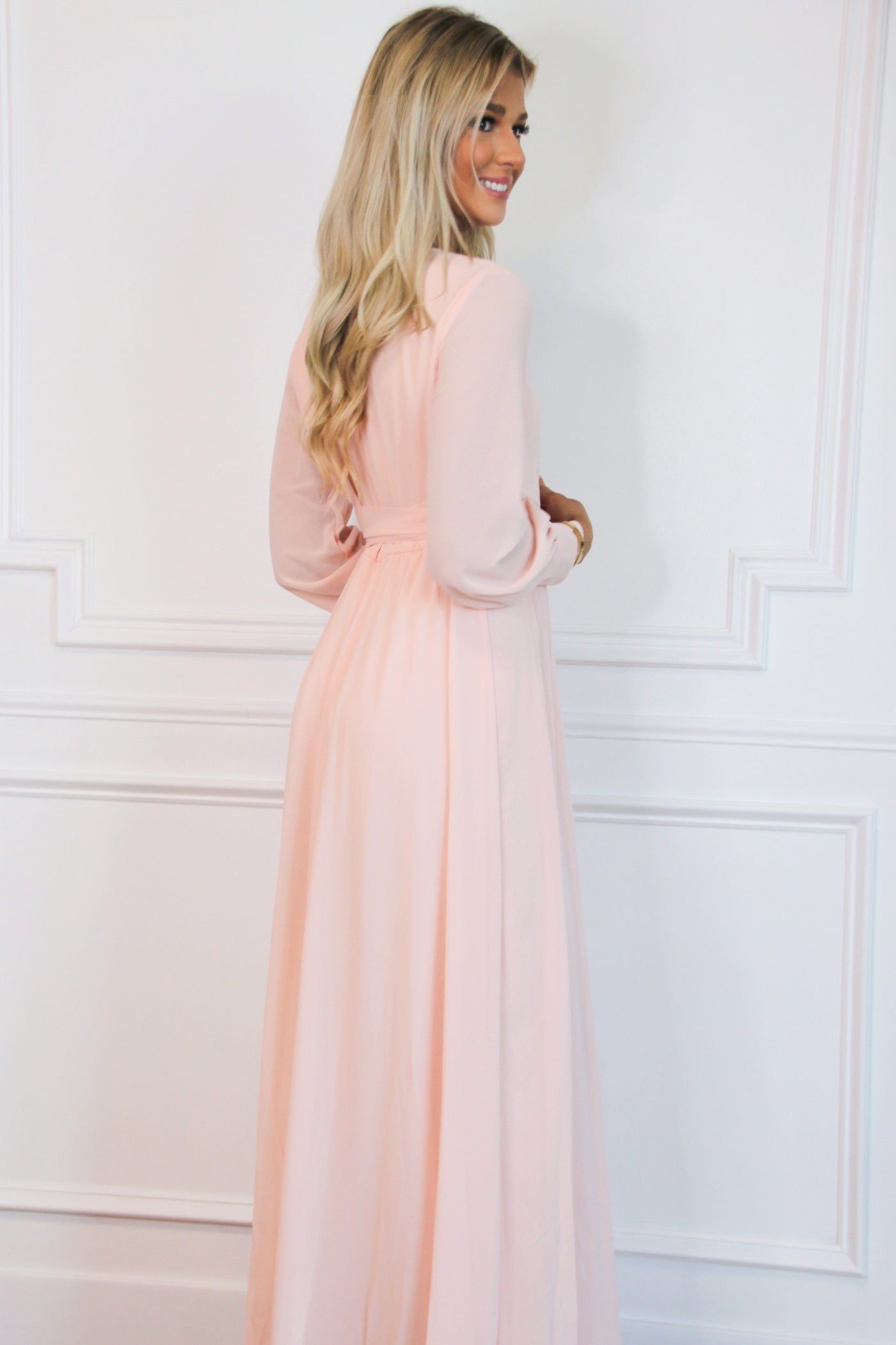 Just a Dream Long Sleeve Maxi Dress: Blush - Bella and Bloom Boutique