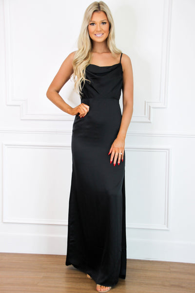 Stand by You Satin Maxi Dress: Black - Bella and Bloom Boutique