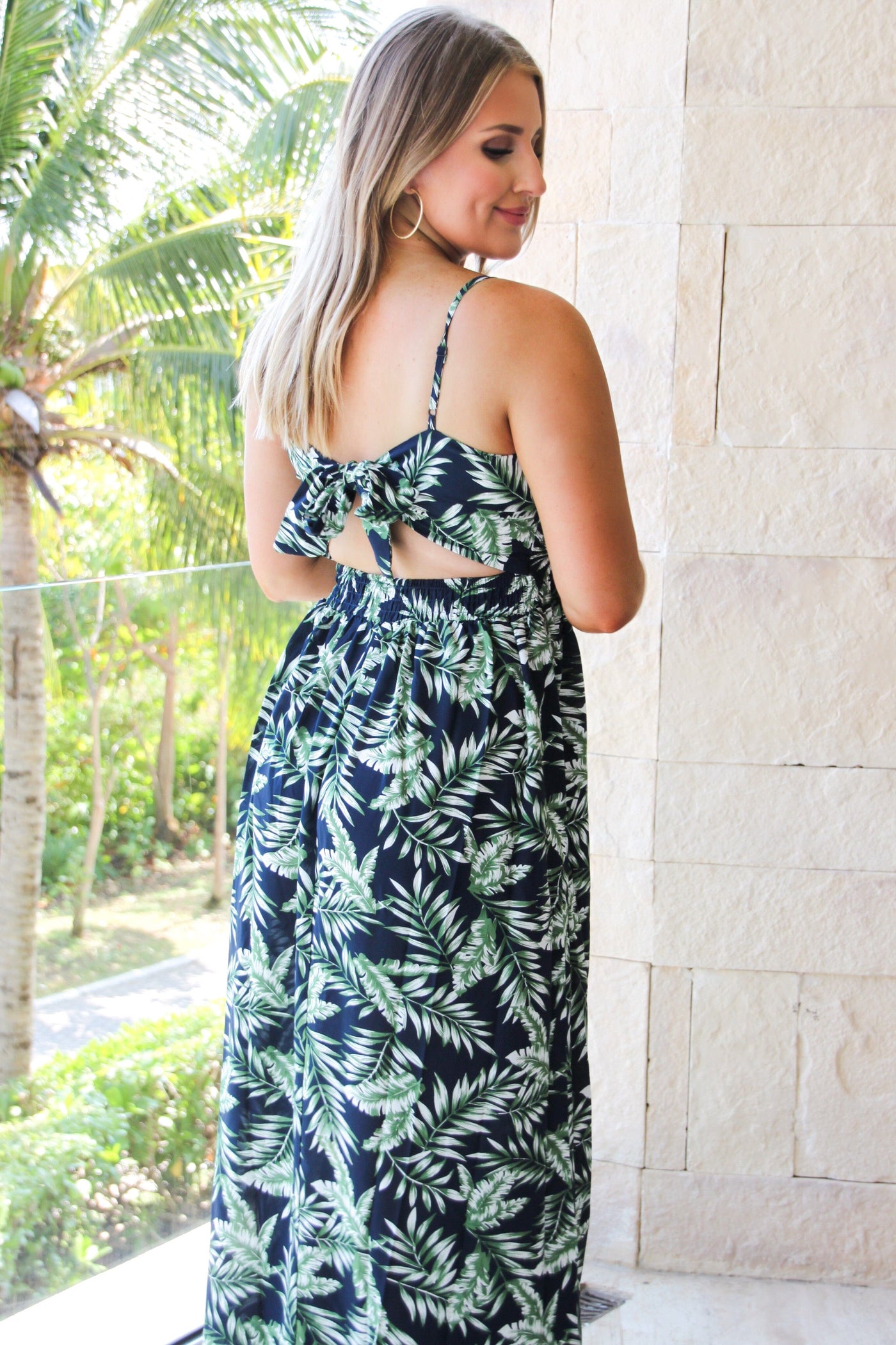 Sea Breeze Smocked Maxi Dress: Navy Multi - Bella and Bloom Boutique