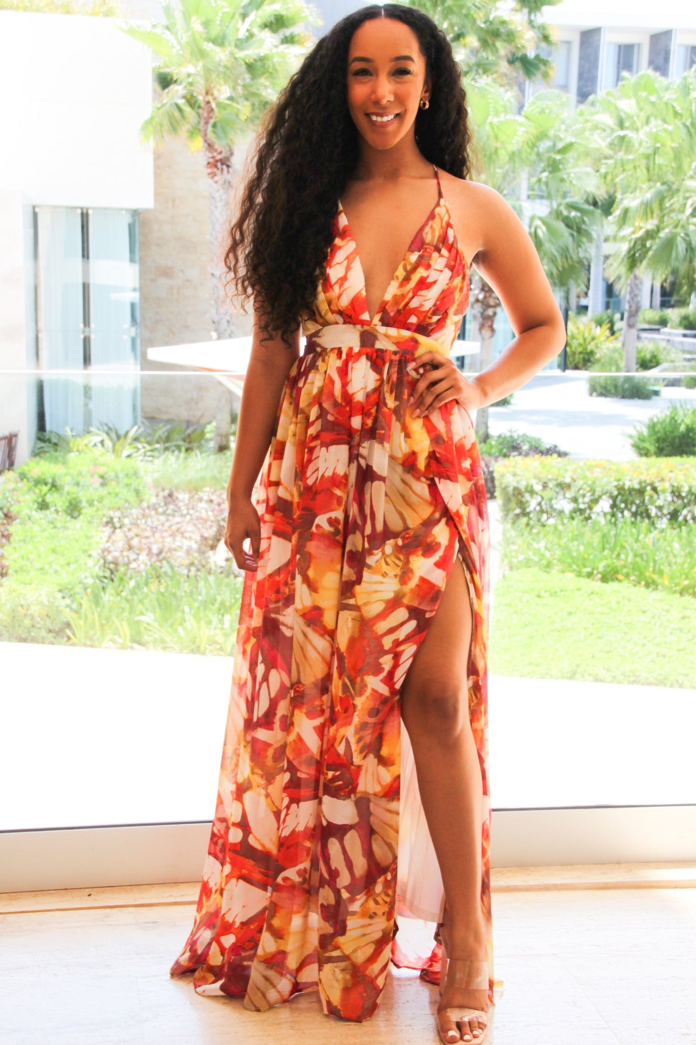 Just Another Sunset Maxi Dress: Orange/White Multi - Bella and Bloom Boutique