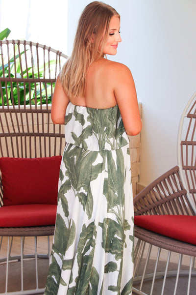 Palm Beach Strapless Maxi Dress: White/Green - Bella and Bloom Boutique