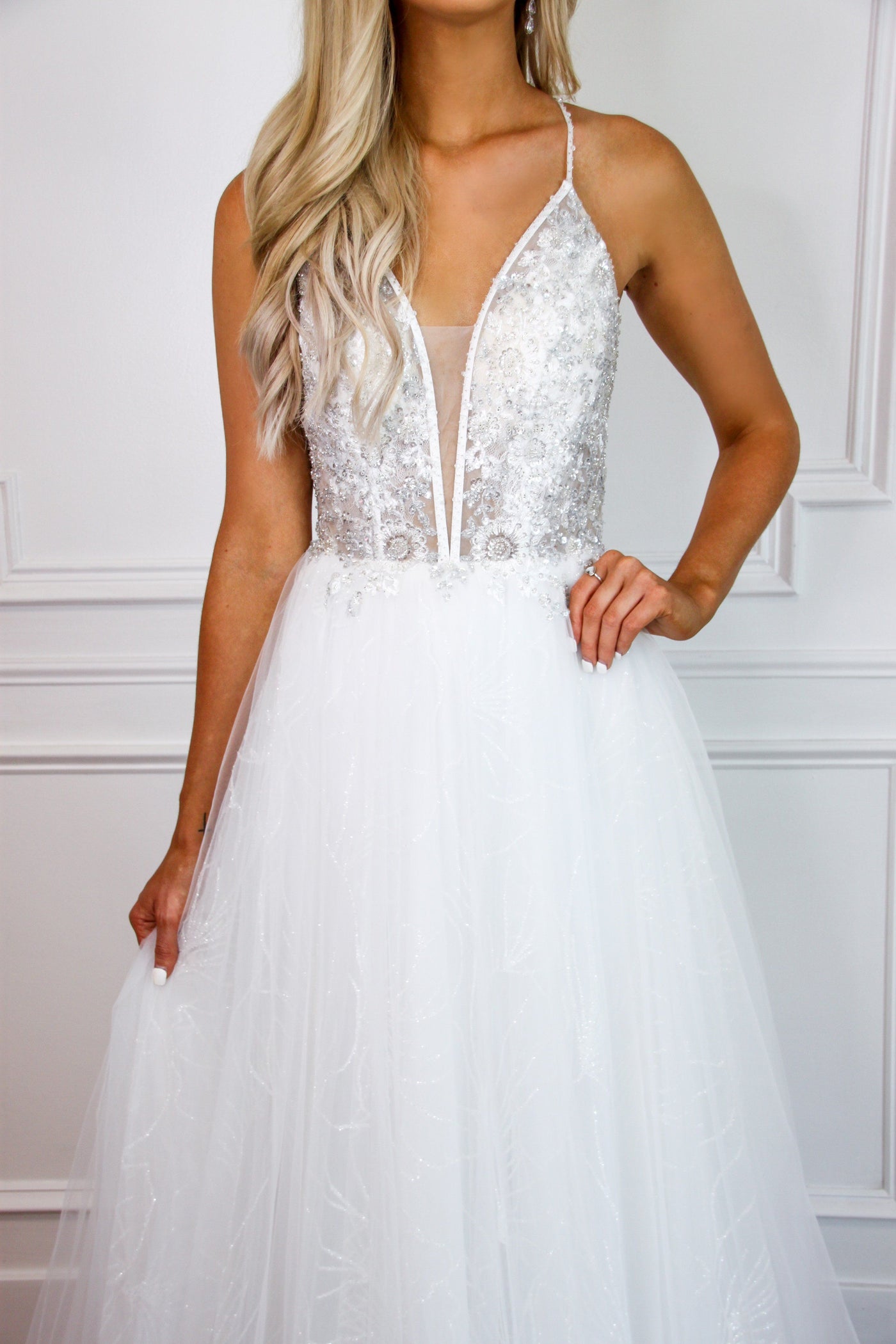 Fit For a Princess Embellished Wedding Dress: White - Bella and Bloom Boutique