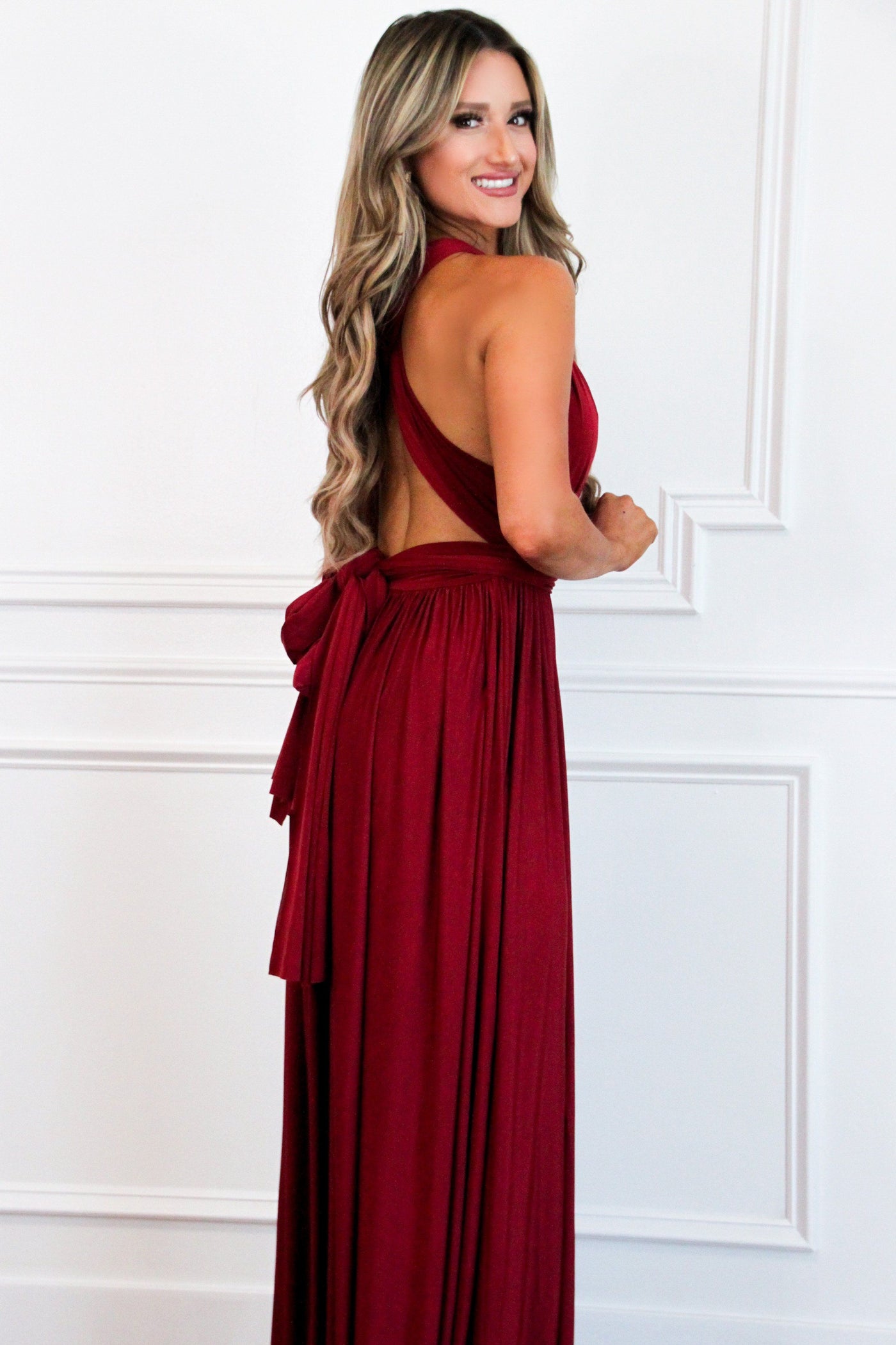 Enough For You Wrap Maxi Dress: Burgundy - Bella and Bloom Boutique