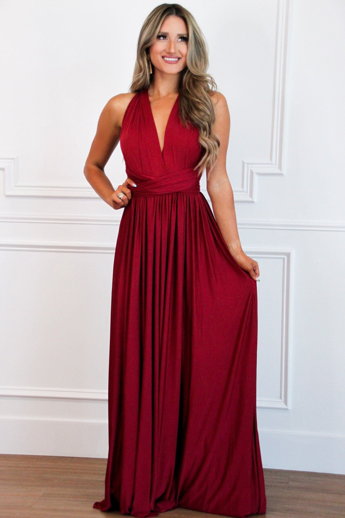 Bella and Bloom Boutique - Enough For You Wrap Maxi Dress: Burgundy