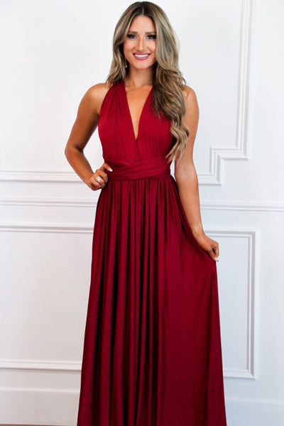 Enough For You Wrap Maxi Dress: Burgundy - Bella and Bloom Boutique
