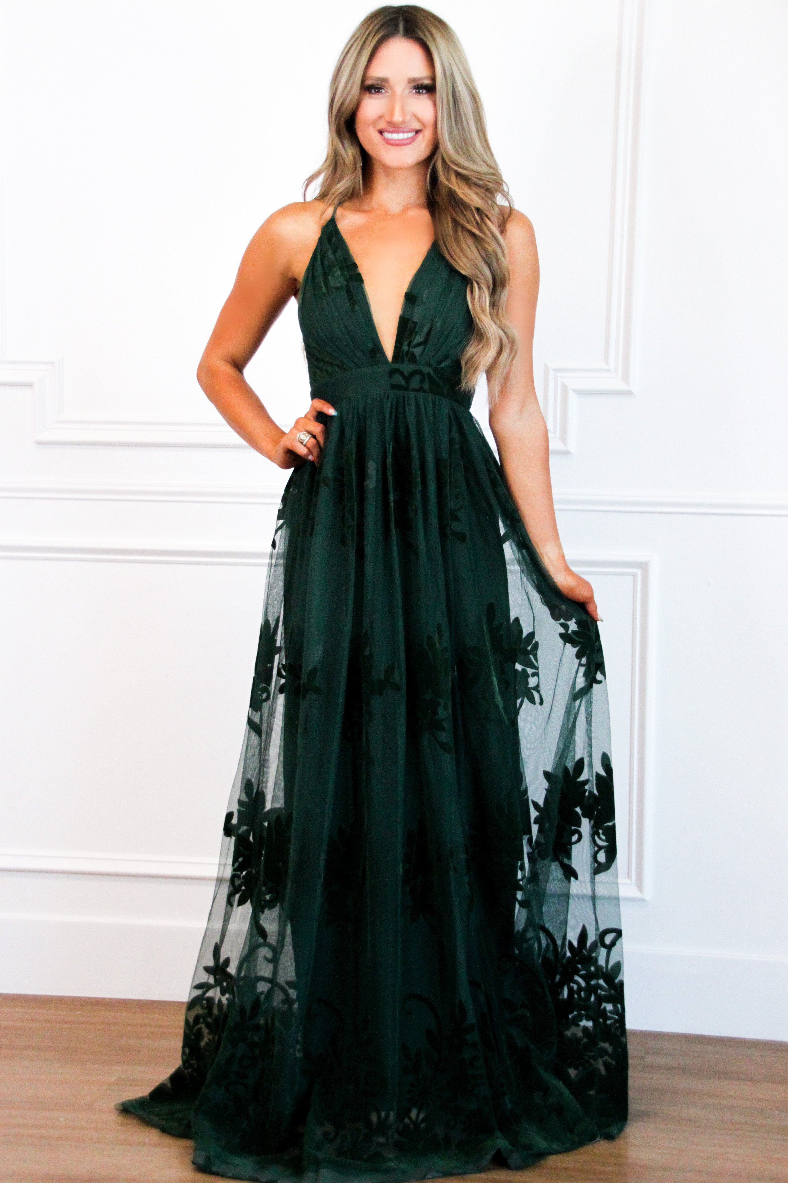 Bella and Bloom Boutique - Here Comes the Bride Maxi Dress: Hunter Green