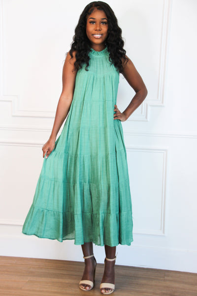Effortlessly You High Neck Maxi Dress: Jade - Bella and Bloom Boutique