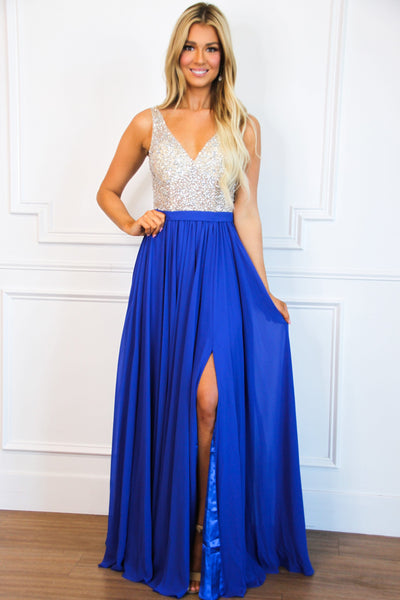 Elegant Affair Beaded Formal Dress: Royal Blue - Bella and Bloom Boutique