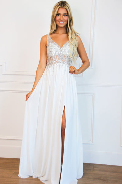 Beaded With Love Formal Dress: White - Bella and Bloom Boutique