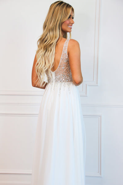 Beaded With Love Formal Dress: White - Bella and Bloom Boutique