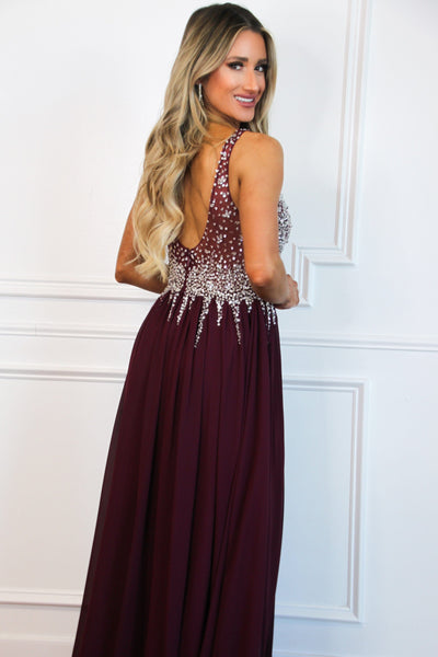 Beaded With Love Formal Dress: Wine - Bella and Bloom Boutique