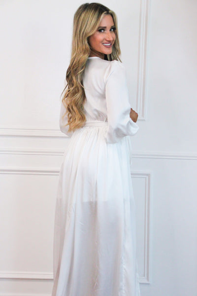 Winter Beauty Satin Maxi Dress: White - Bella and Bloom Boutique