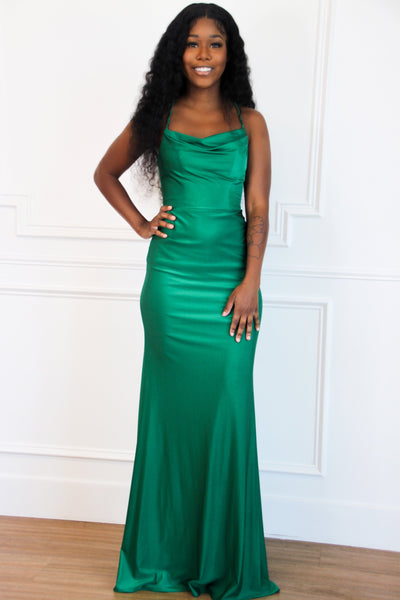 Everlasting Love Cowl Neck Formal Dress: Emerald - Bella and Bloom Boutique