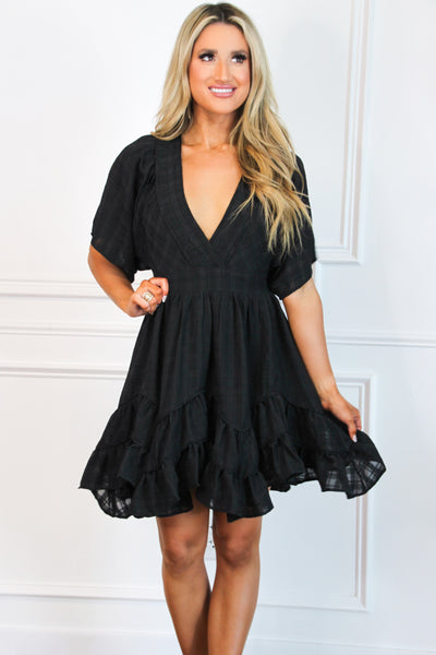 Subtle Gingham Dress: Black - Bella and Bloom Boutique