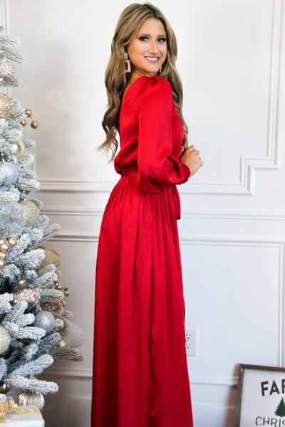 Regal Nights Maxi Dress: Crimson - Bella and Bloom Boutique