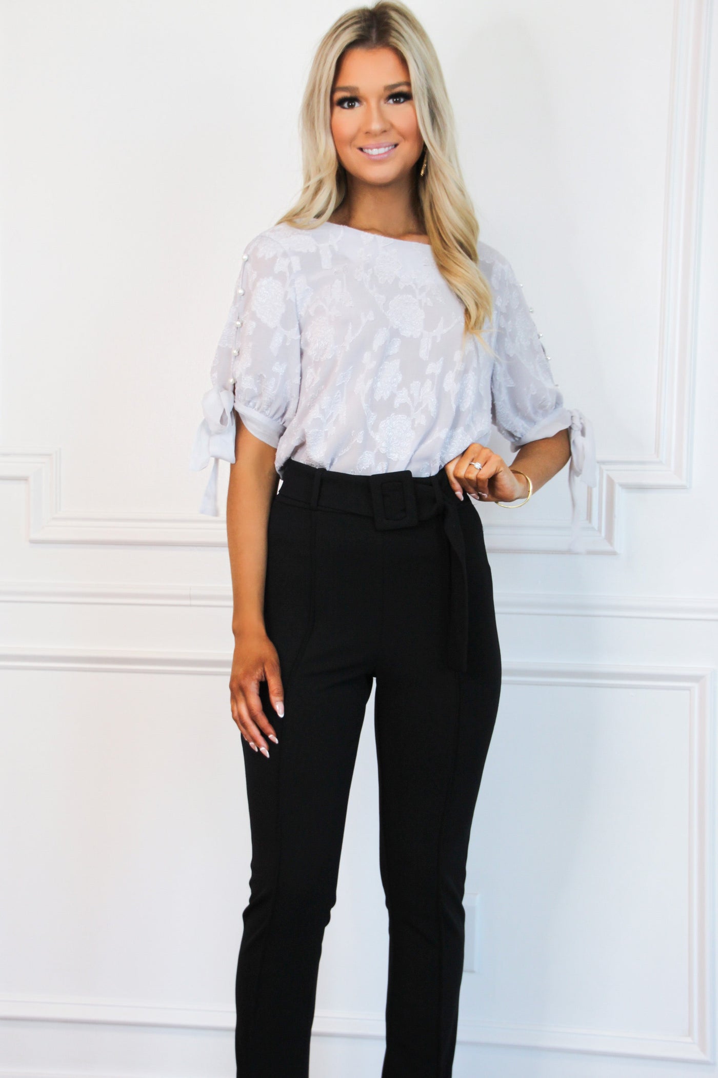 Workin' Woman Belted Pants: Black - Bella and Bloom Boutique