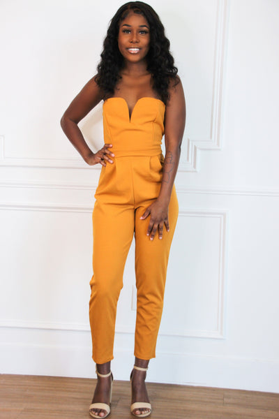 Back At It Jumpsuit: Mustard - Bella and Bloom Boutique