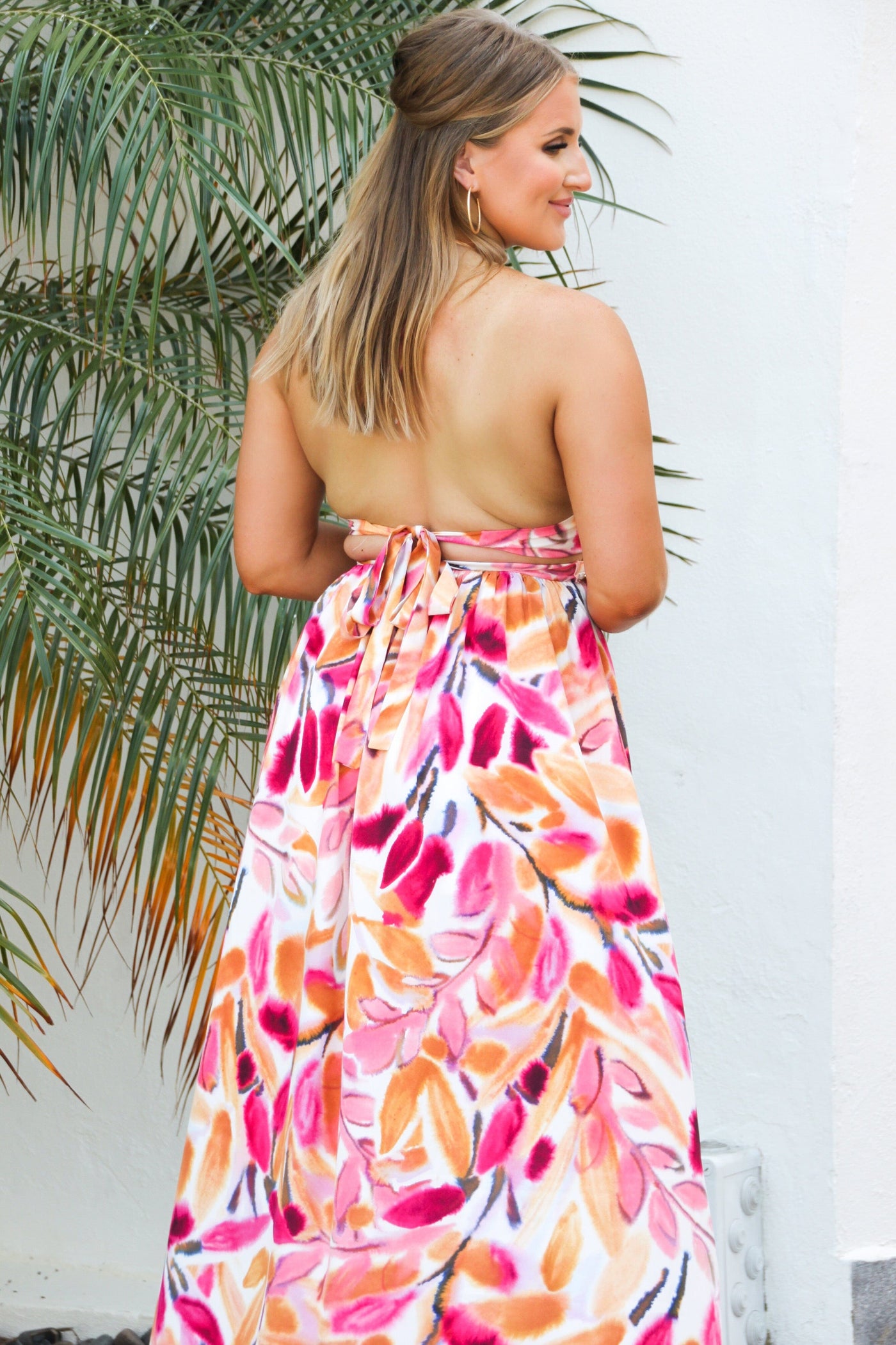 Summer Swirl Cutout Chain Maxi Dress: Pink/White Multi - Bella and Bloom Boutique