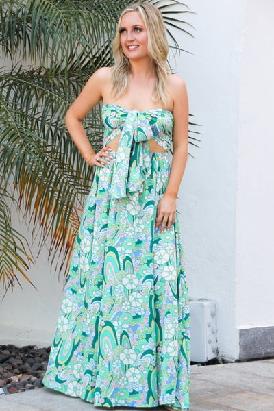 Alice in Wonderland Two Piece Set: Green Multi - Bella and Bloom Boutique