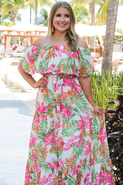 More Vacation Please Maxi Dress: White/Pink Multi - Bella and Bloom Boutique
