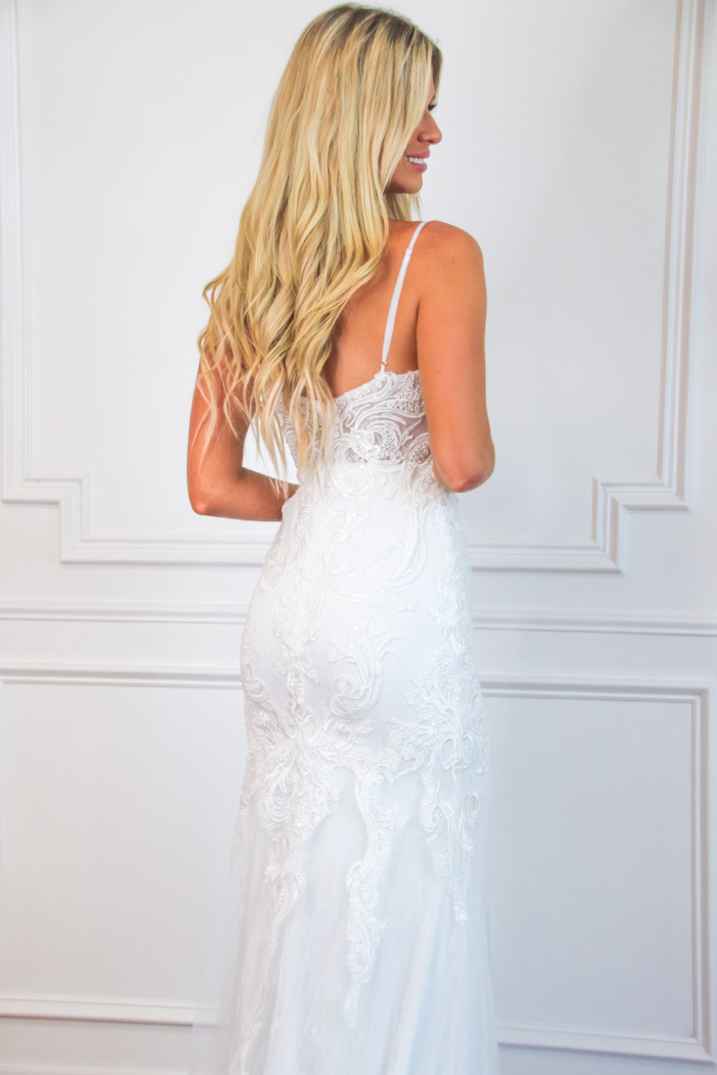 Melania Lace Wedding Dress: White - Bella and Bloom Boutique