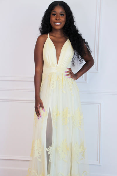 Here Comes the Bride Maxi Dress: Pastel Yellow - Bella and Bloom Boutique