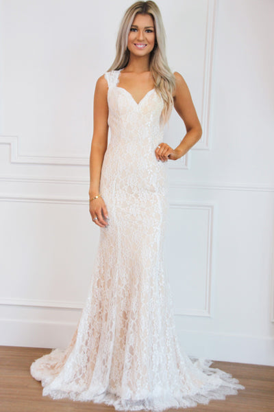 My Heart is Yours Lace Open Back Wedding Dress - Bella and Bloom Boutique