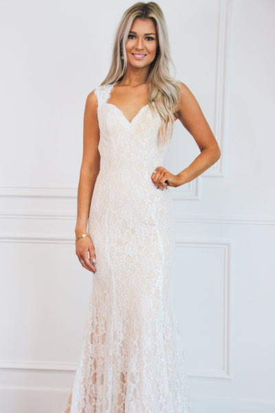 My Heart is Yours Lace Open Back Wedding Dress - Bella and Bloom Boutique