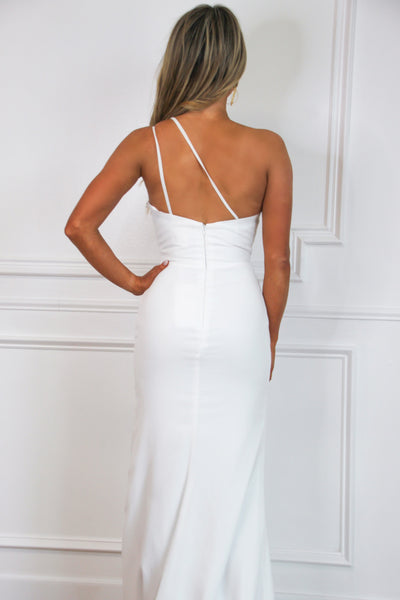 Heavenly Kiss One Shoulder Chiffon Formal Dress: White - Bella and Bloom Boutique